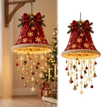 Lighted Christmas Ceiling Hanging Decor Pre-Lit Tree Bell Pendant with Warm LED Porch…