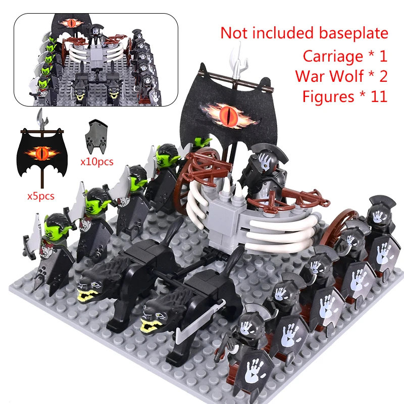 MOC Medieval lotr Figures Black Wolves, Mounted Chariots Legion Lotte Action Dolls Brick Dolls Assembled Building Blocks Toys