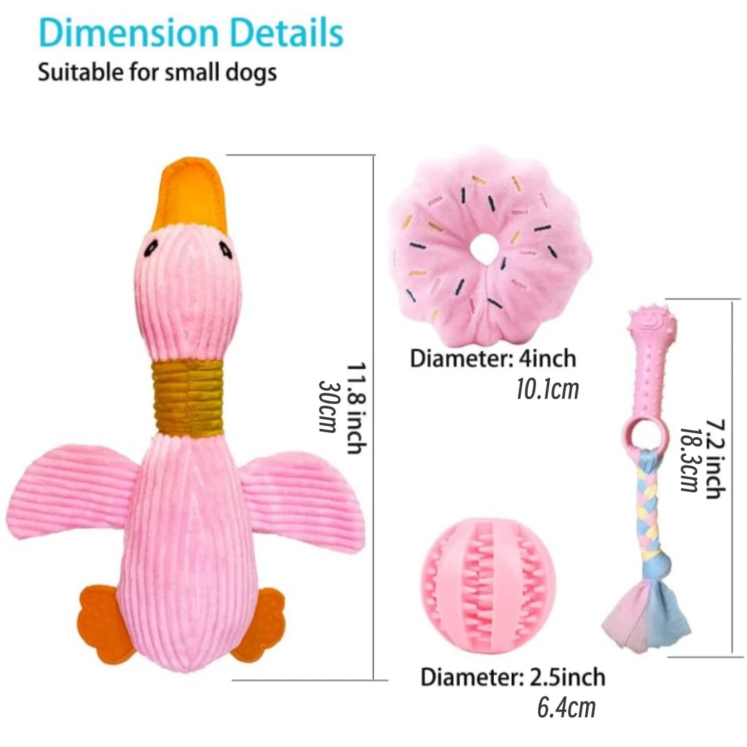 4-piece set of large squeaky wrinkled duck and goose, suitable for small and medium-sized dog breeds, puppy toys, puppy chew tee