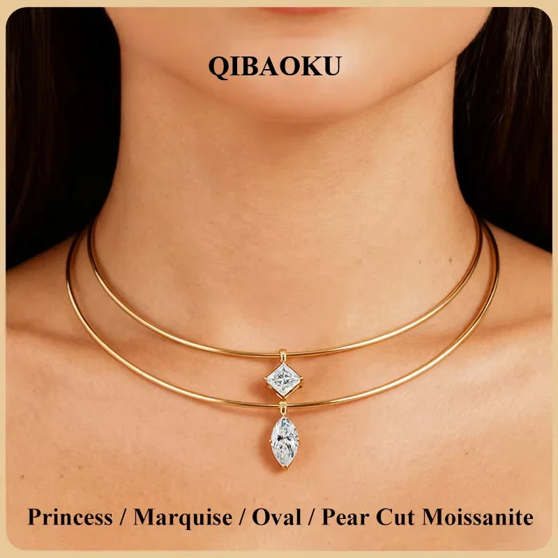 Collar con colgante de moissanita solitario de pera ovalada estilo princesa FCGJHW, cadena de gargantilla de plata maciza S925 con diamante de laboratorio, regalo para mujer 2026