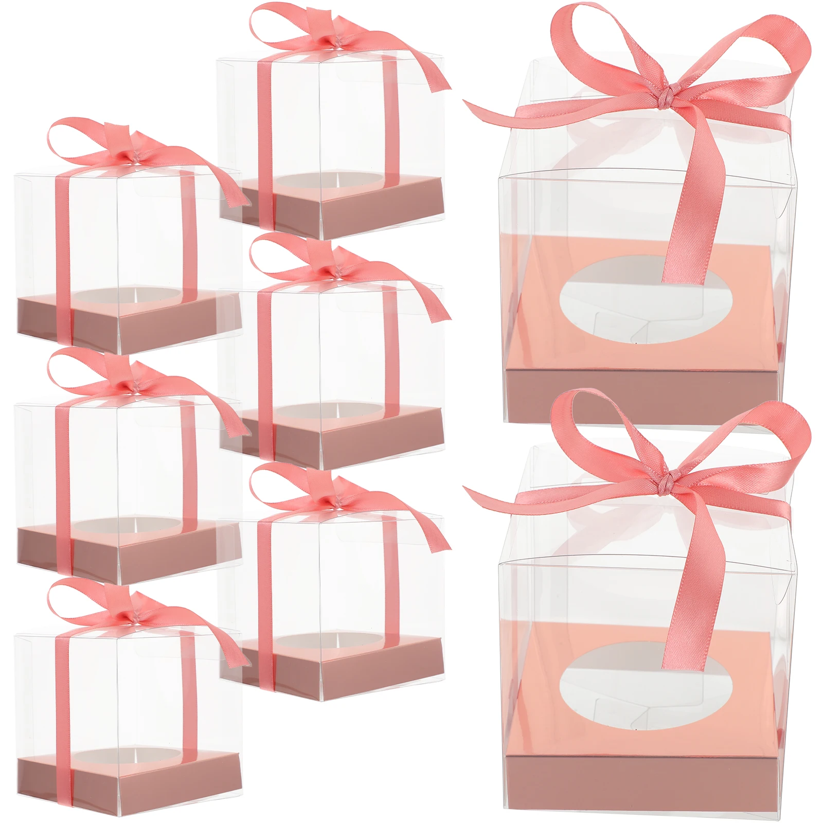 

8 Pcs Clear Cake Boxes Transparent Cupcake Packing Mousse Display 9x9x9cm Rose Gold Lightweight Bakery Storage Dessert Party
