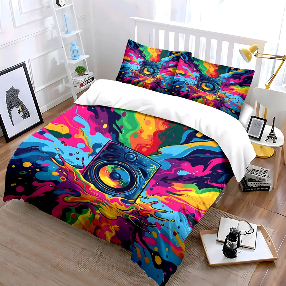 Colorful Speaker Art Set Soft Skin-Friendly Bedding Set Includes 1 Duvet Cover And 2 Pillowcase, Gift