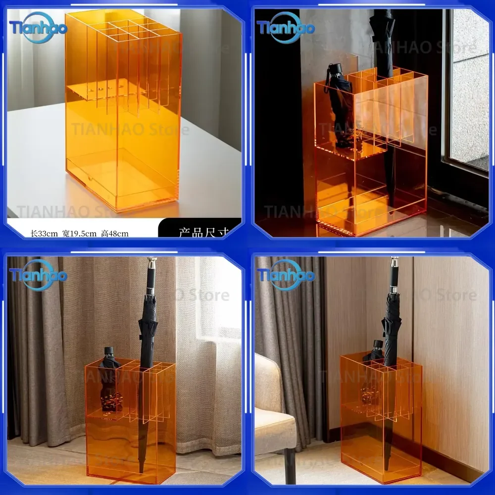 Heavy Duty Acrylic Umbrella Stand for Commercial Use Drip Dry Rack Waterproof Entryway Storage for Hotel Lobby Clear Standing