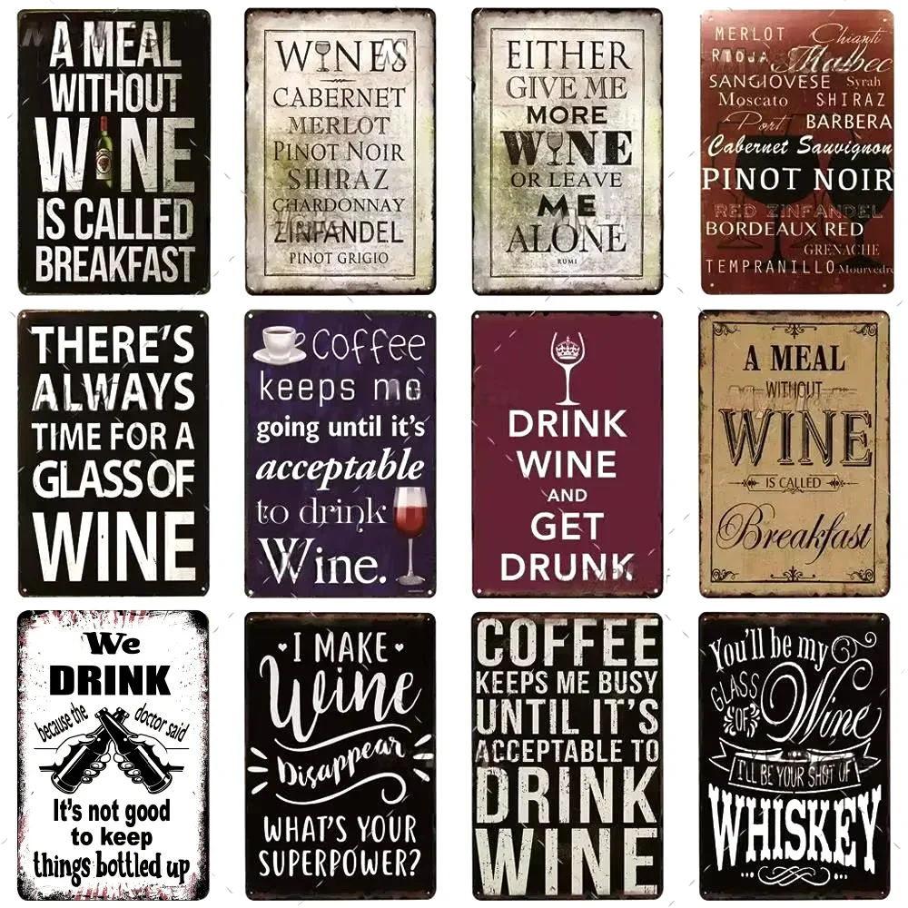 Retro Wine Metal Sign Plaque Vintage Whiskey Painting Perfect for Bar Restaurant Club Man Cave Wall Decor