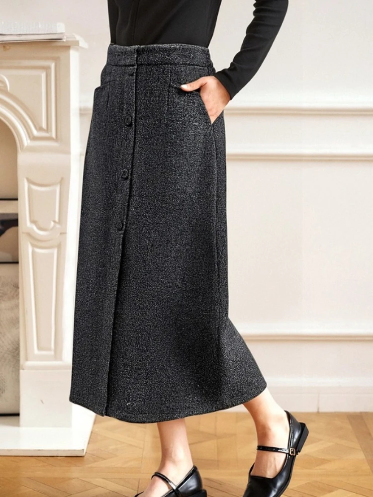 กระโปรงทรงตรงผู้หญิง OLrain รุ่นใหม่ประจำฤดูใบไม้ร่วงปี 2025 กระโปรงทรงหลวมแบบเรียบง่าย มีกระเป๋า สไตล์ฝรั่งเศส เสื้อผ้าผู้หญิงสำหรับใส่ทำงาน รุ่น O57DB95565