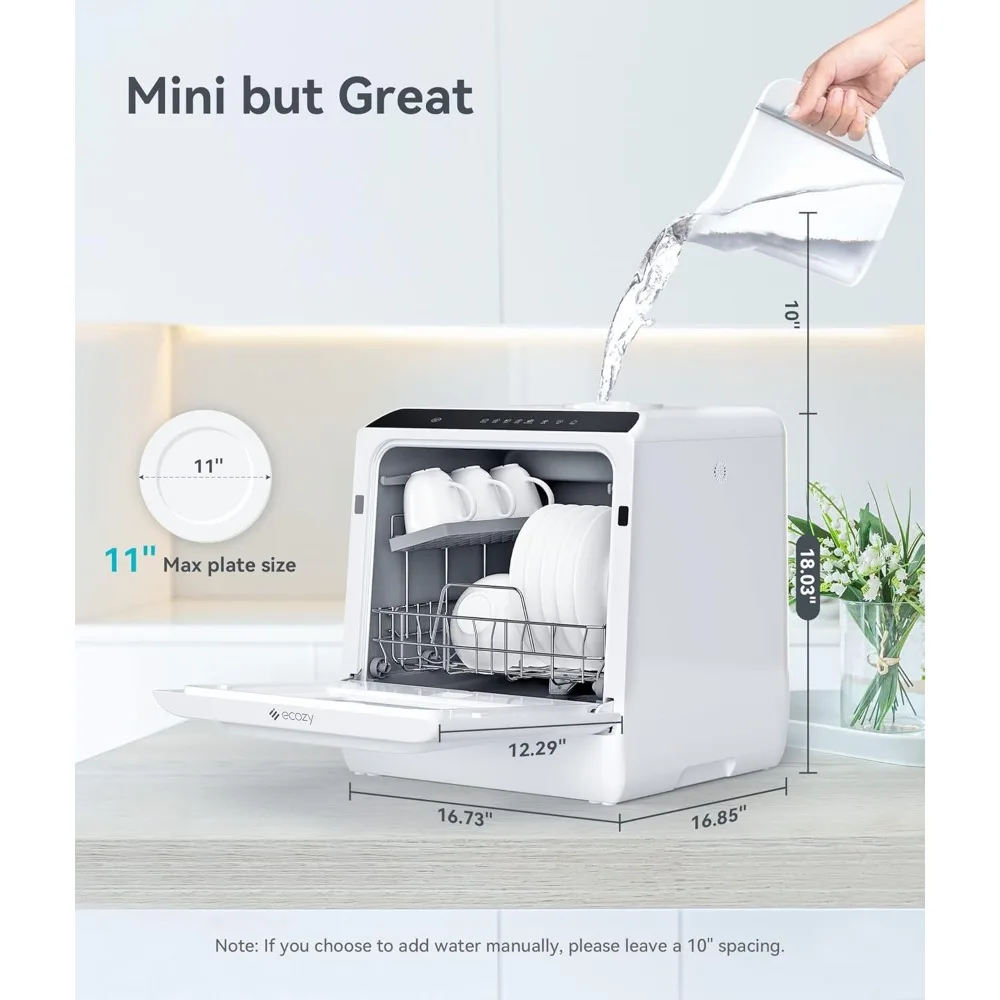 Portable Dishwasher Countertop, Mini Dishwasher with a Built-in 5L Water Tank, No Hookup Needed, 6 Washing Programs