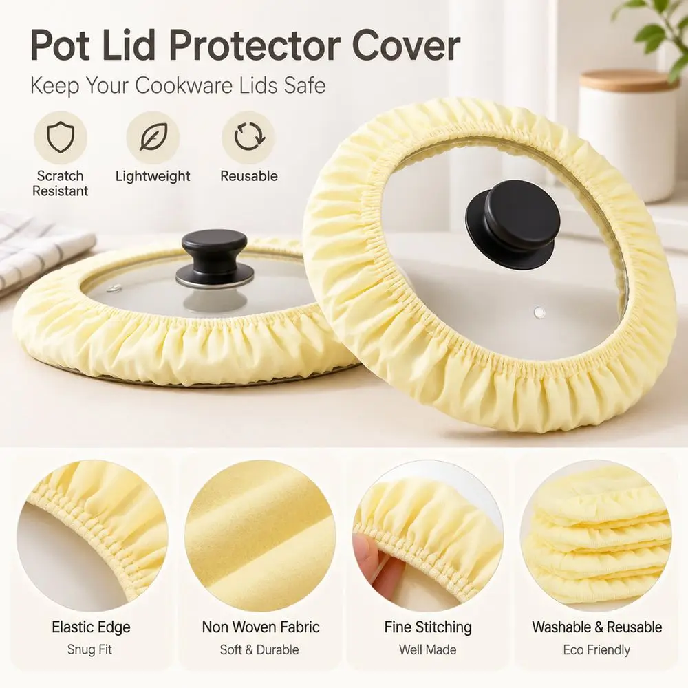 Non Woven Fabric Pot Lid Protective Cover Elastic Edge Anti Collision Pan Lid Cover Anti Scratch Dustproof Cookware Lid Guard