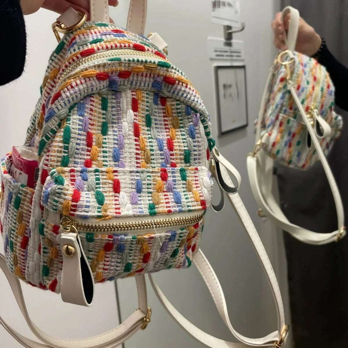 Rainbow Knitting Netflix Shoulder Bag Fashion New Spring And Summer Trend Of Versatile Niche Travel Backpack Mini Schoolbag