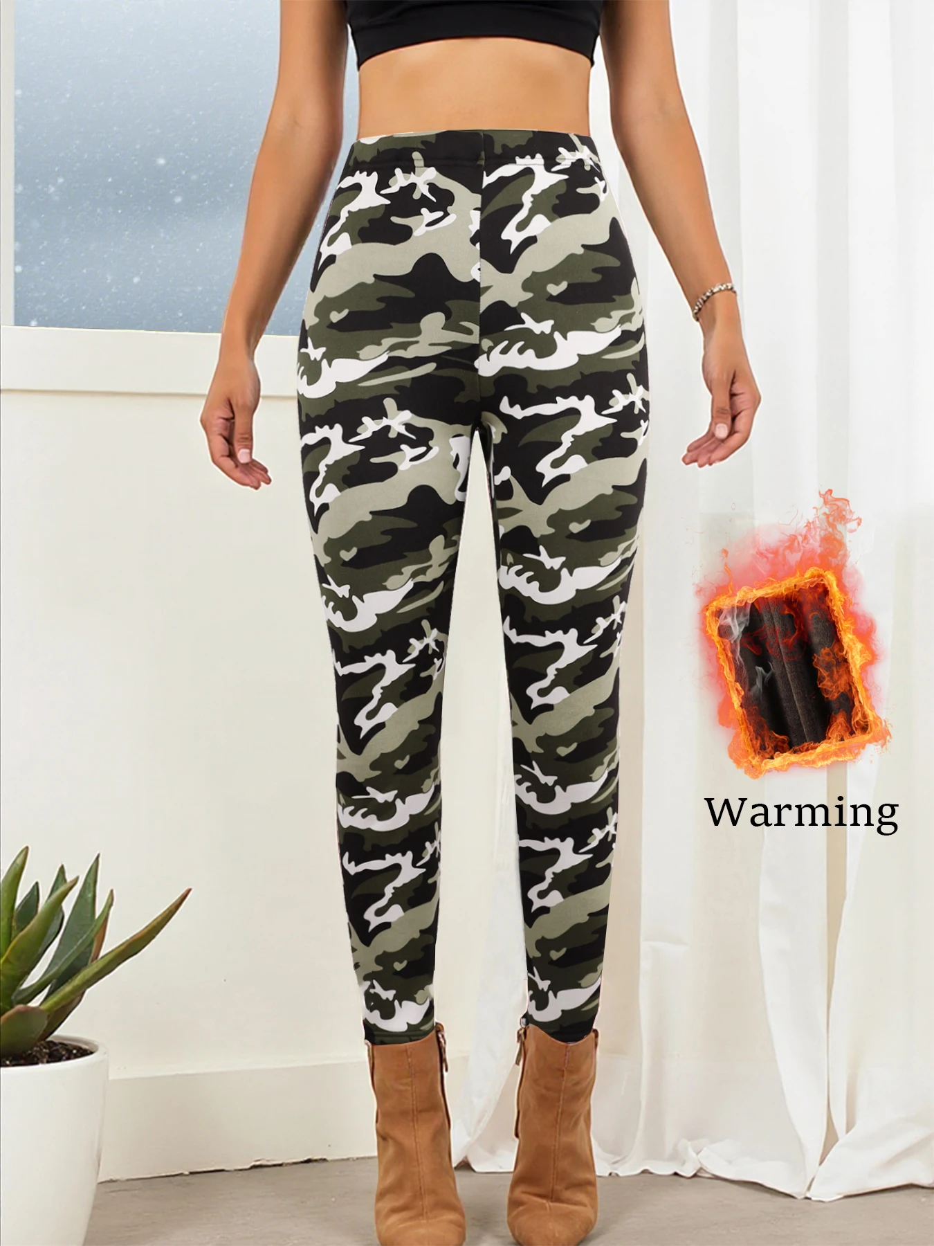 

Сплошной цвет, камуфляжные флисовые женские леггинсы, зимние утепленные повседневные брюки, теплые эластичные длинные брюки, женская одежда