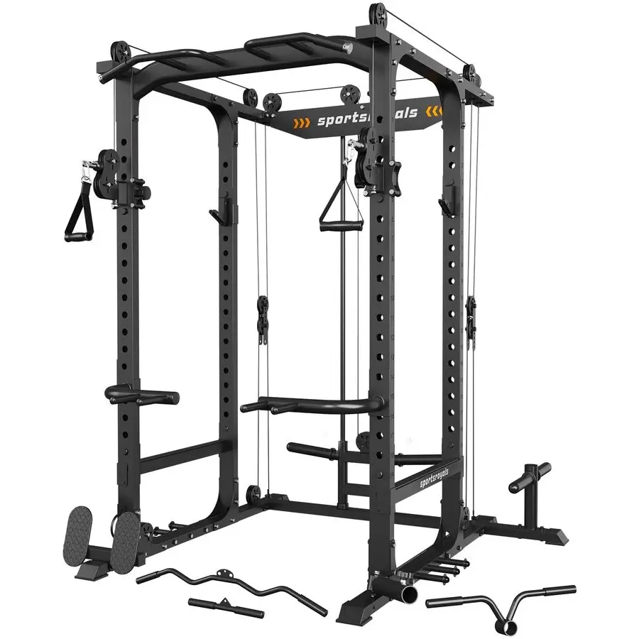 

Power Cage 1600lbs Power Rack with Adjustable Cable Crossover, MultiFunction Squat Rack with Pulley System and Training Attachm