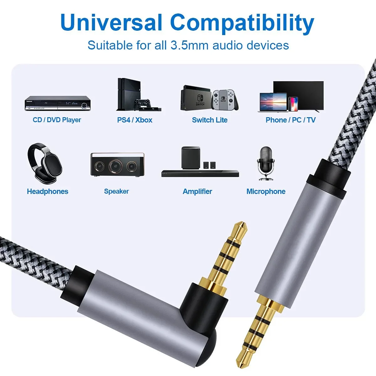 Cable de extensión estéreo macho a macho de 3,5mm, 4 polos, 3 y 5 conectores, línea de Audio HiFi chapada en oro, 90 grados, Cabo Aux para coche,