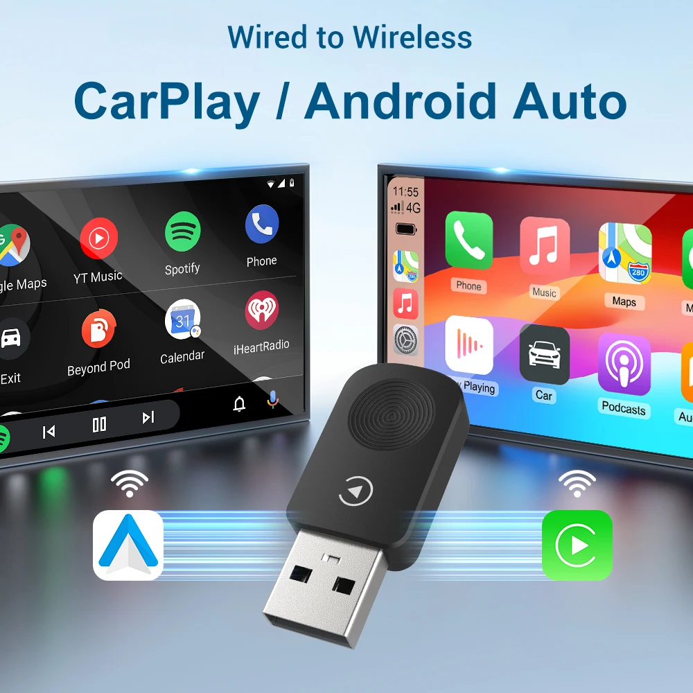 محول Carplay اللاسلكي Android Auto 2025 الصغير، التوصيل والتشغيل يناسب السيارات من 2016 وiPhone IOS 10+ وAndroid 11+، 2 في 1 - K8 MINI