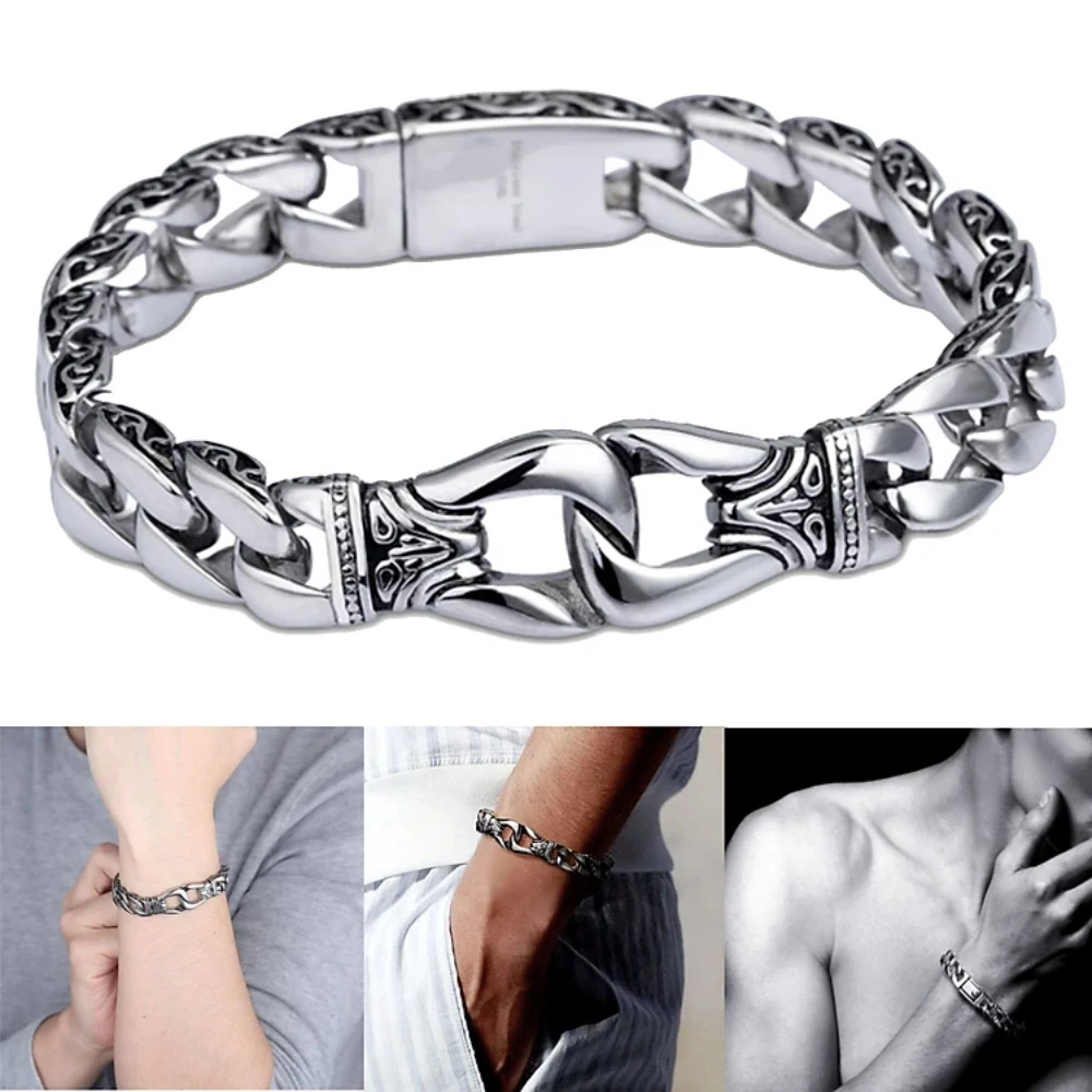 

Punk Rock Stainless Steel Charm Chain Bracelet for Men Wrist Stainless Steel Viking Cuban Curb Dragon Chain Bracelets Jewelry