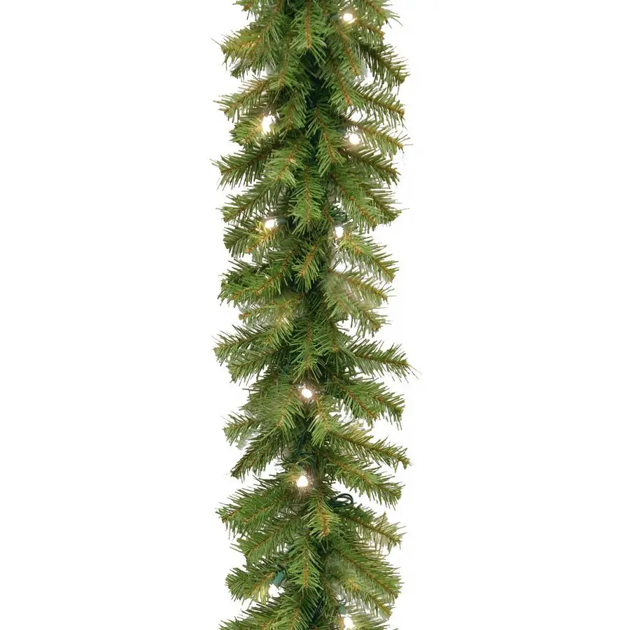 

9 ft PreLit Norwood Fir Artificial Christmas Garland, Christmas Decoration with 50 Warm White LED Lights, 240 Tips, Timer, Green