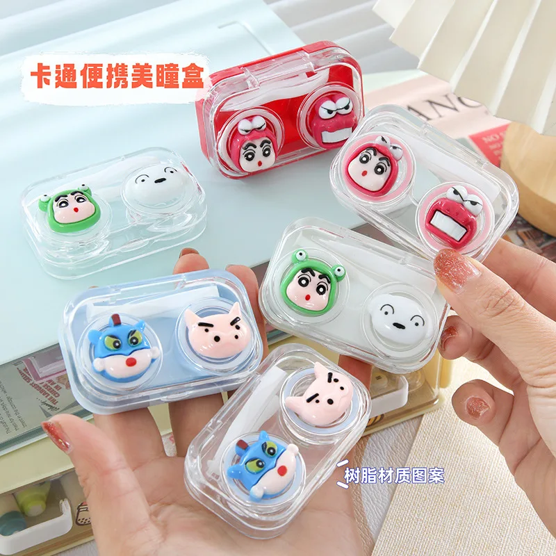 Cartoon Crayon Shin-chan Contact Lens Case with Tweezers Remover Tools Portable Nearsighted Contact Lens Box Girl Travel Gifts