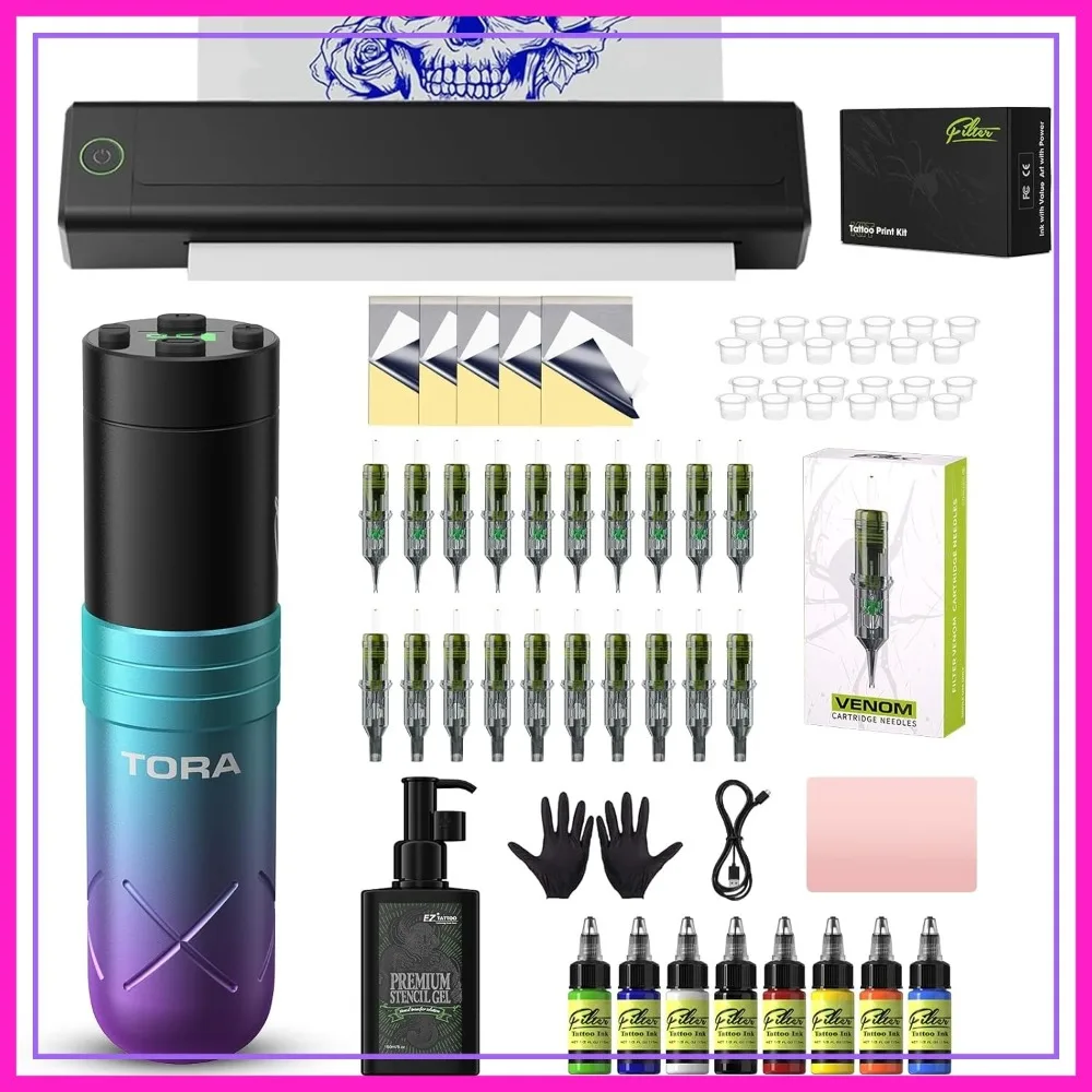 

Tattoo Stencil Printer Kit with Rotary Pen, 20Pcs Cartridge Needles, 40Pcs Transfer Paper & 5oz Stencil Gel for Beginners