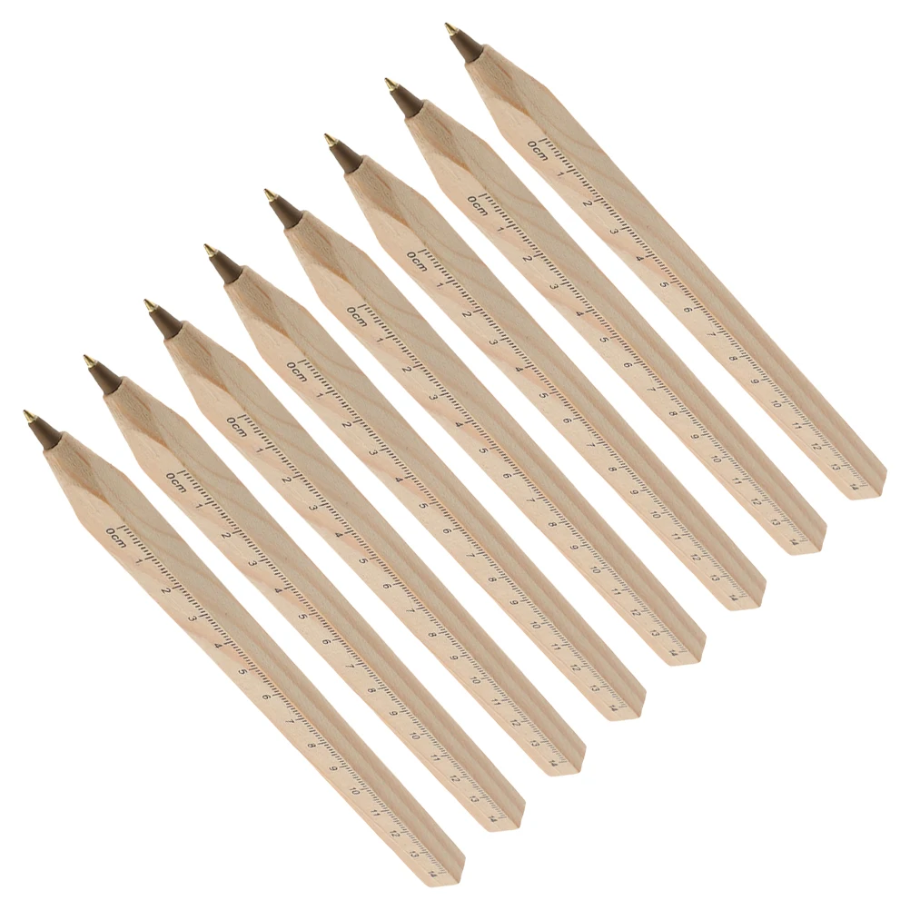 

8Pcs Wood Signature Pen Comfortable Square Shape Dual Function Ruler Smooth Writing Experience Perfect for Office School