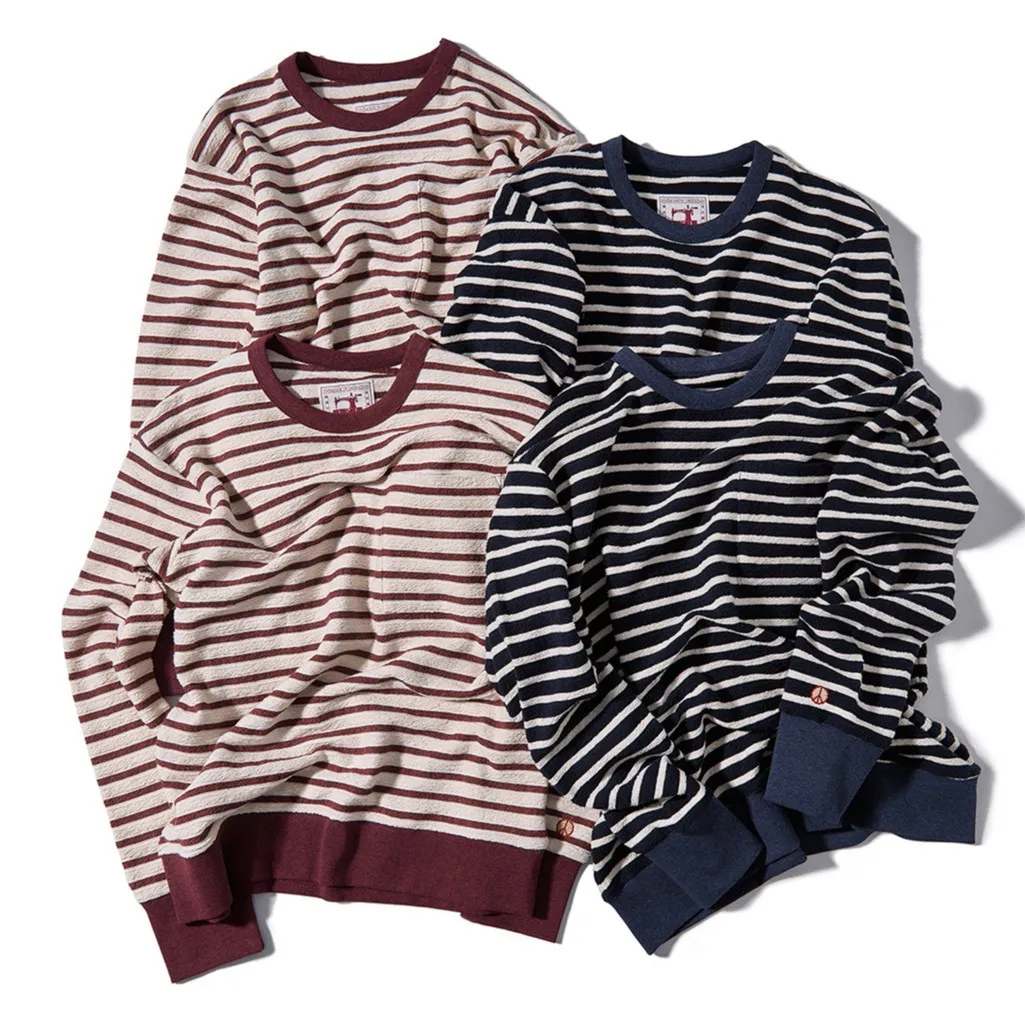 Anti War Retro Striped Sportswear, All Cotton Plush Colorful Woven Sportswear, Men's and Women's Couple Tops, Loose Long Sleeves