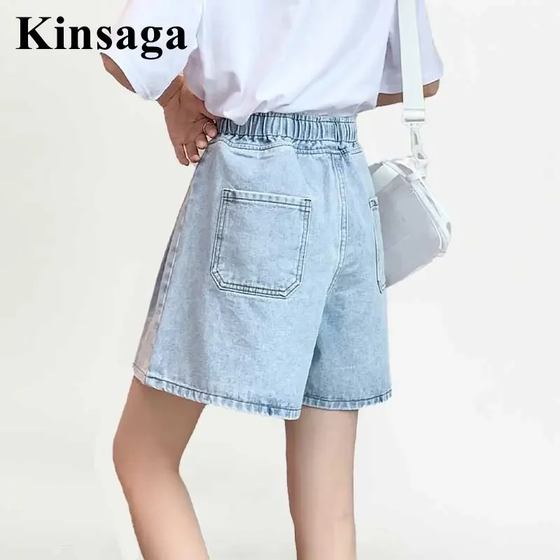 Imagem -03 - Mulheres Rua Cintura Elástica Solta Perna Larga Calças de Brim Curtas 4xl Verão Y2k 90 Menina Denim Shorts Mujer Feminino Jean Kawaii Skorts