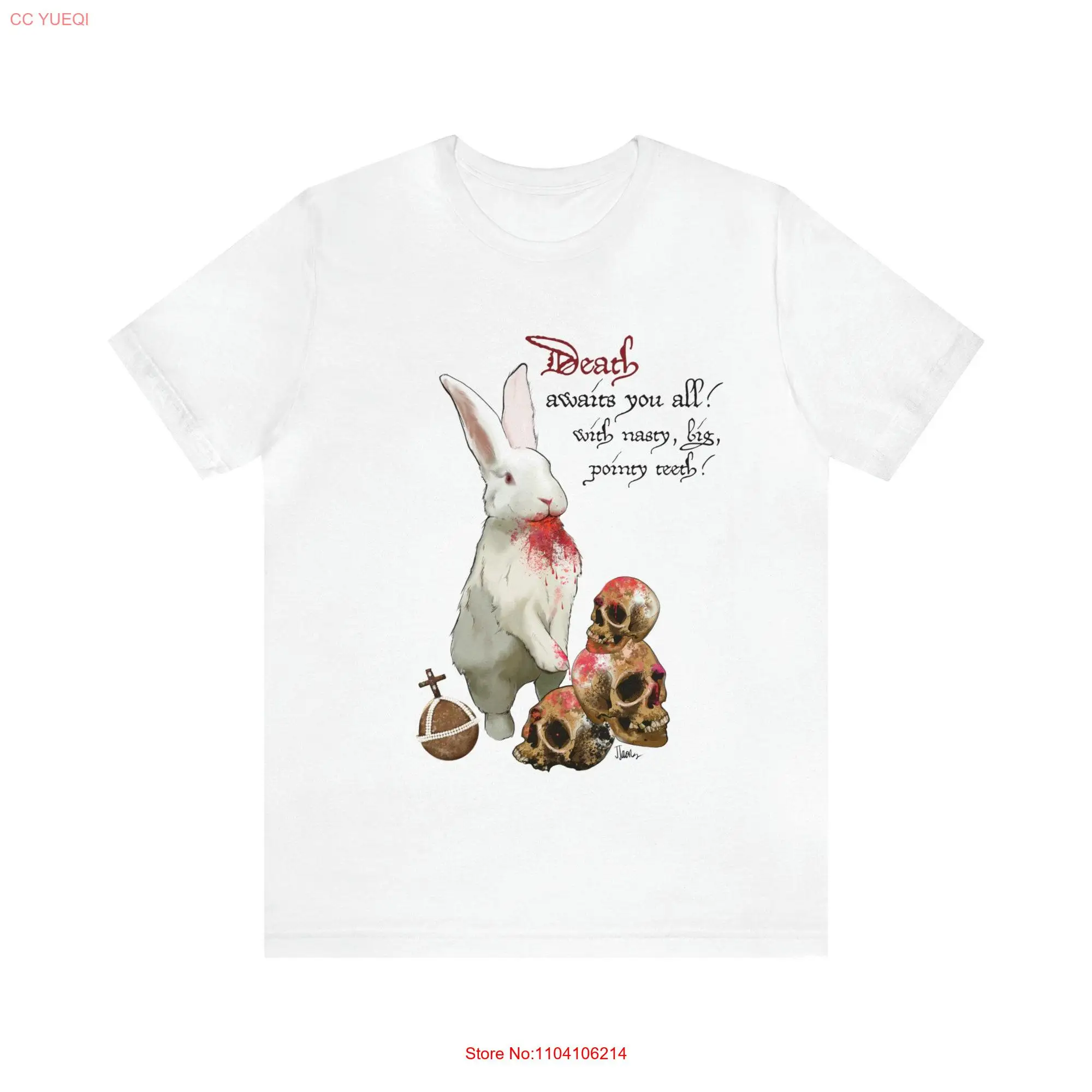 The Rabbit of Caerbannog unisex Cotton Jersey  T Shirt long or short sleeves