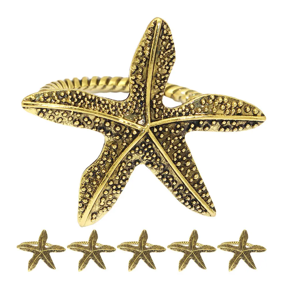 

6Pcs Beach Napkin Rings Stylish Ocean Inspired Metal Napkin Rings for Home Hotel Restaurant Coastal Theme Decorations