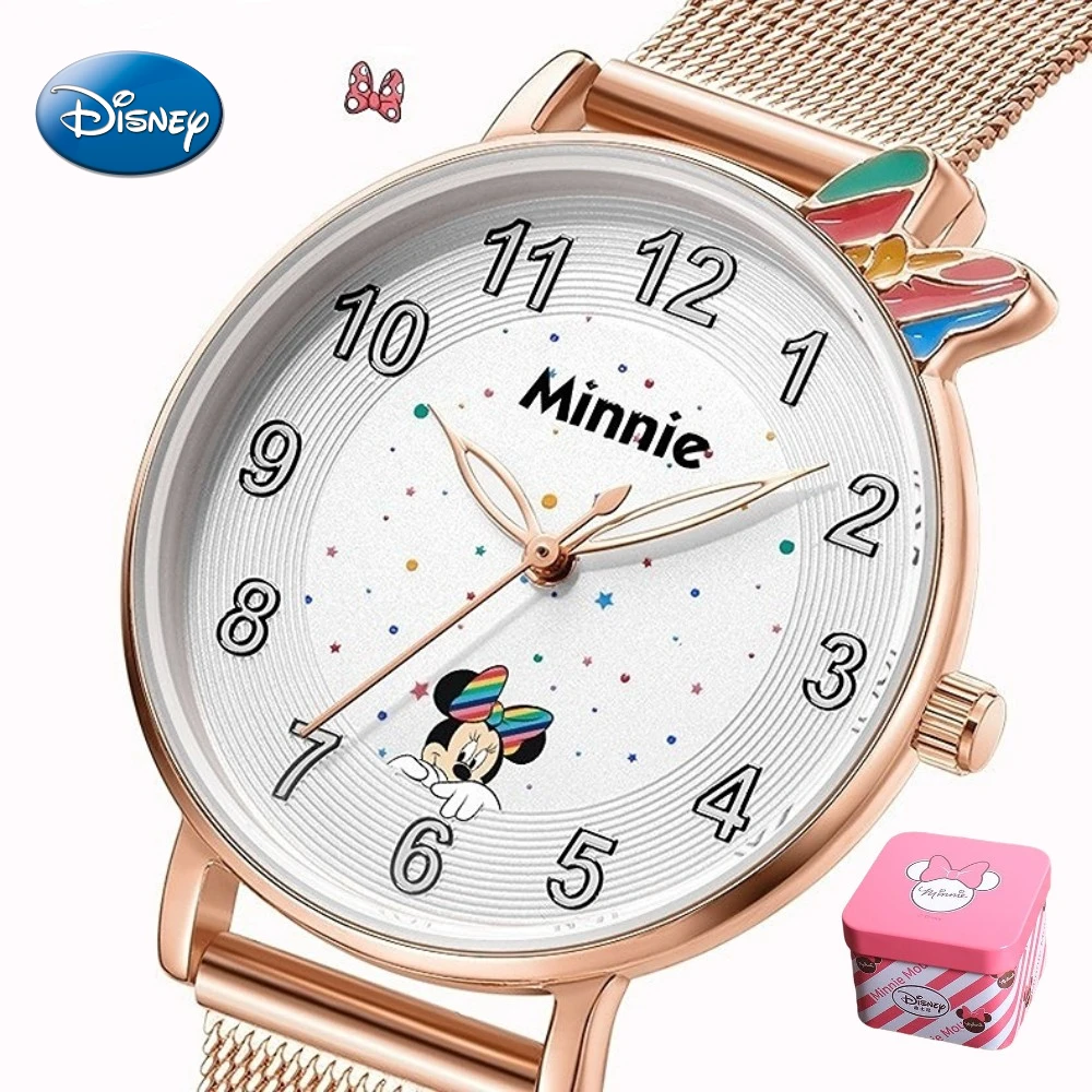 Disney Gift With Box Mickey Minnie Children\'s Student Quartz Watch Waterproof Luminous Clock Men Women Relogio Masculino