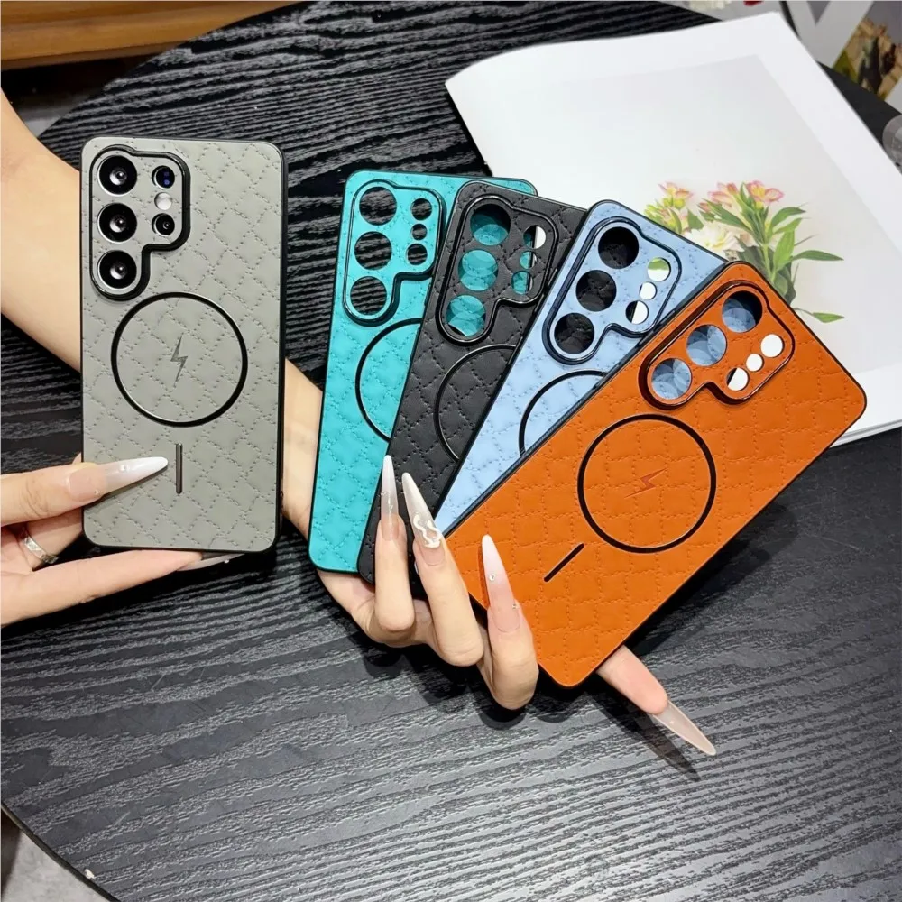 Luxury Quilted Magnetic Phone Case For Samsung Galaxy S26 S25 S24 S23 S22 Ultra + plus FE Wireless Charging Shockproof Cover