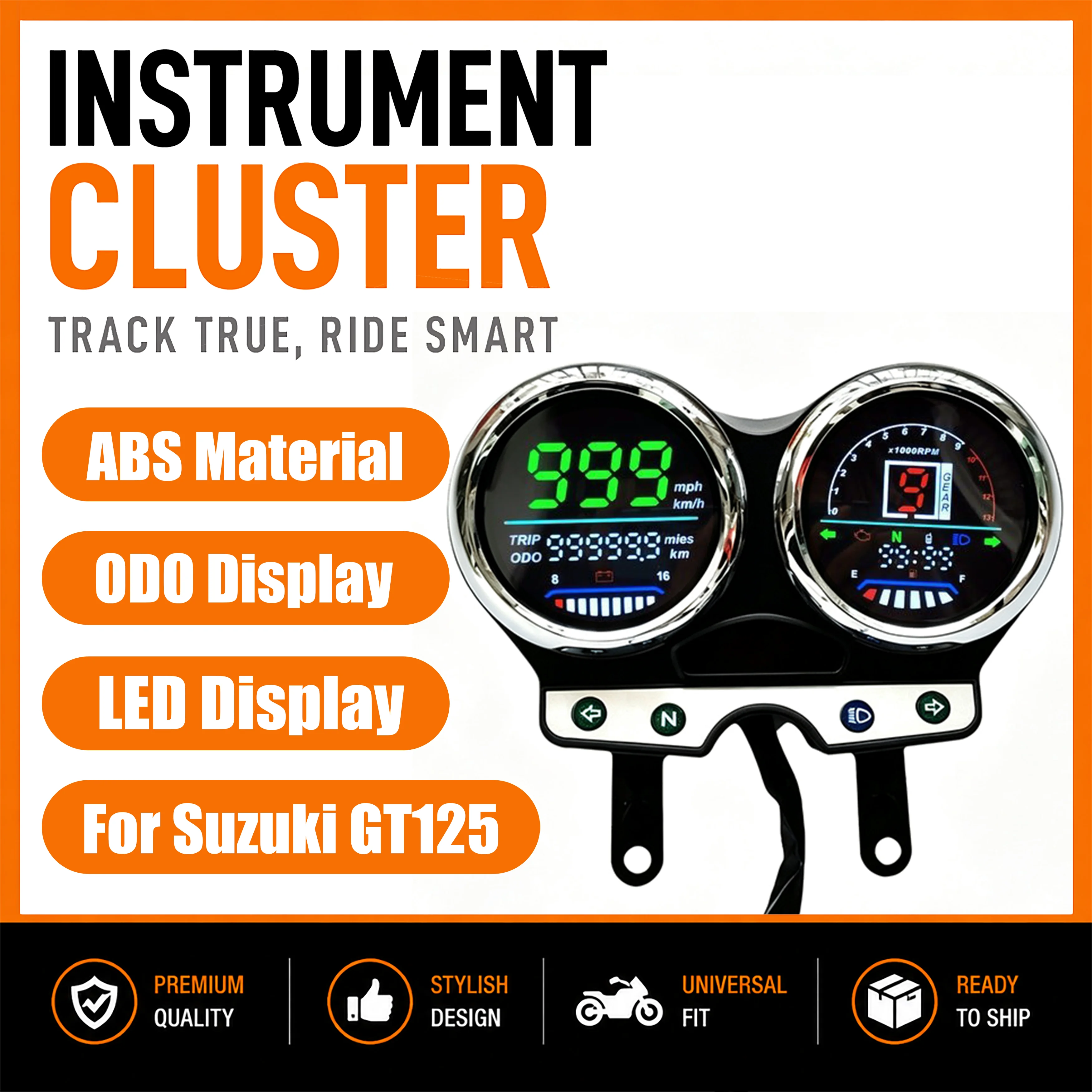 For Suzuki GT125 GSX125/QS125 Motorcycle LED Speedometer Tachometer 0-13000 RPM Odometer  Multi-functional  Assembly