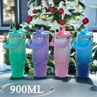 900ML Large Capacity Stainless Steel Thermos Cup with Straw Portable Vacuum Flasks Keep Cold and Hot Car Thermos Water Bottle