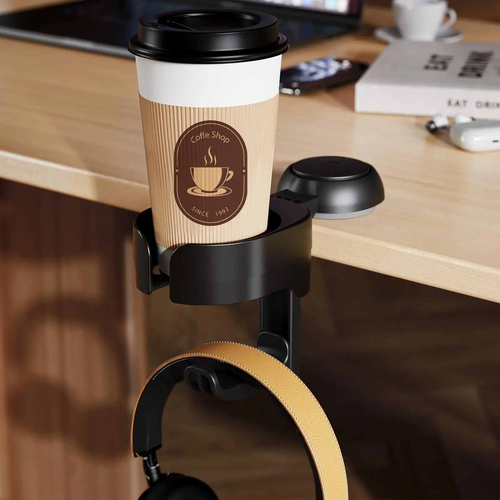 

TAILI 2 IN 1 Headphone Holder Nonslip Adjustable Desk Clamp Cup Rack for Coffee Mugs Water Cup Headphone Gaming Desk Accessories