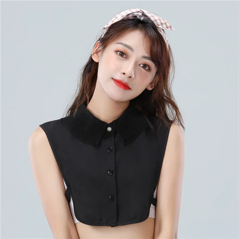 Linbaiway Womens Detachable Fake False Collar Black White Chiffon Half Shirt Blouse Top Adjust Female Sweater Clothes Accessory