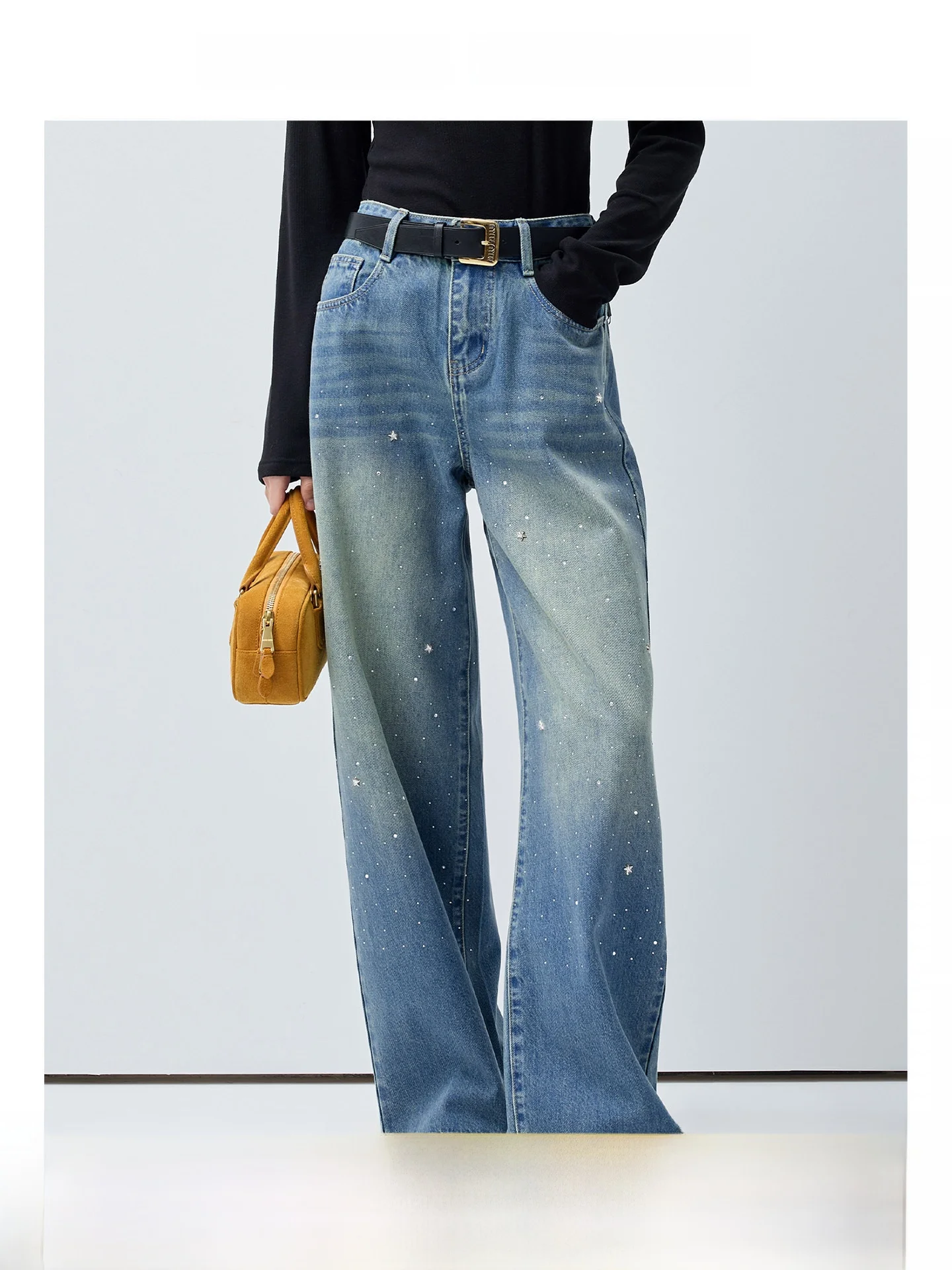 

Glittering Wide Leg Jeans Women's plus Size Shiny Diamond Slimming Spring New Style Micro Plump MM Pants High Waist Straight Cut