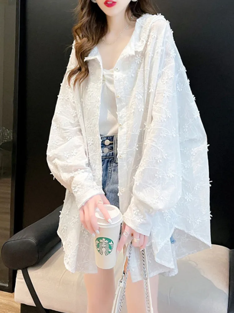 2024 Spring/Summer Korean Edition Medium length Loose Long sleeved Sun Protection Coat Lazy Style New Cardigan