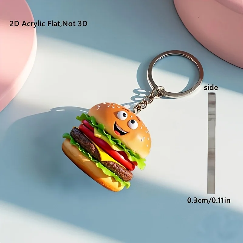 A 2D flat, creatively shaped acrylic burger keychain, perfect for decorating accessories, bags, and keys—it makes a great gift. view 4