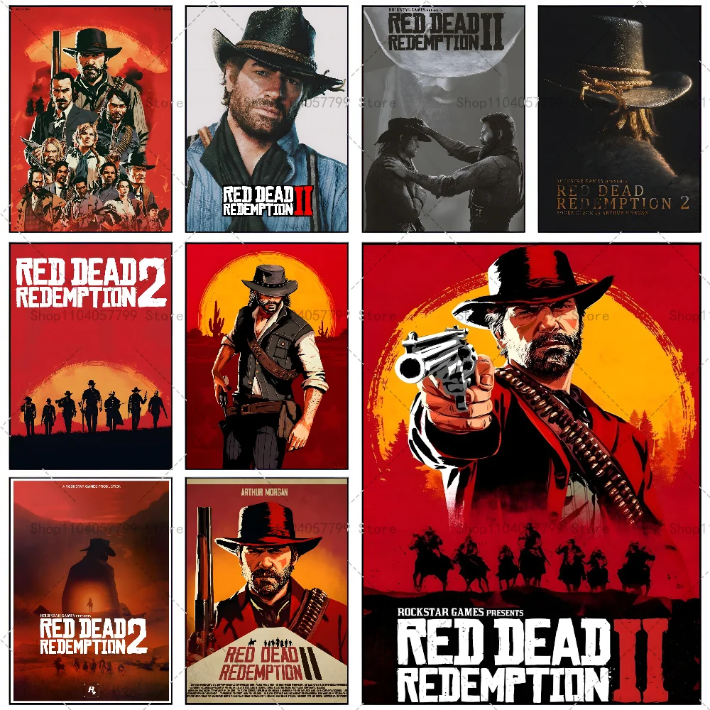 1PC Popular Game Red Dead Redemption 2 Poster Self-adhesive Art Waterproof Paper Sticker Coffee House Bar Room Wall Decor