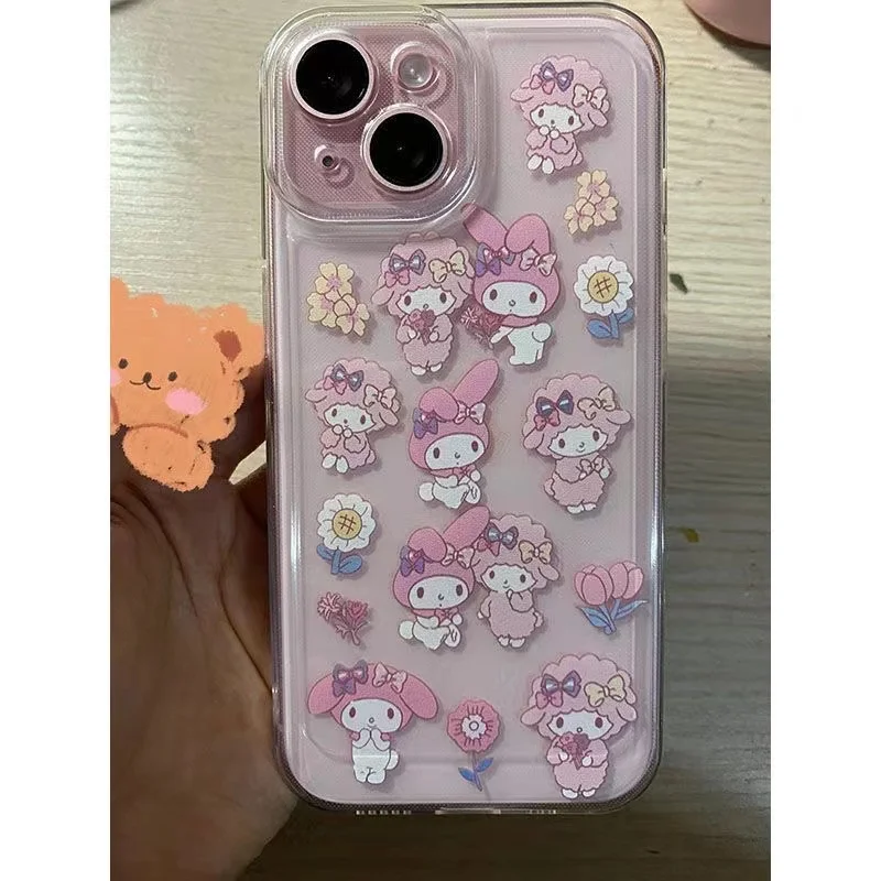 Sanrio Melody Sunflower Phone Case For iPhone 16 15 14 13 Pro Max 13 12 11 Pro X XR XS MAX 7 8 Plus Y2k Cute Girl Silicone Cover