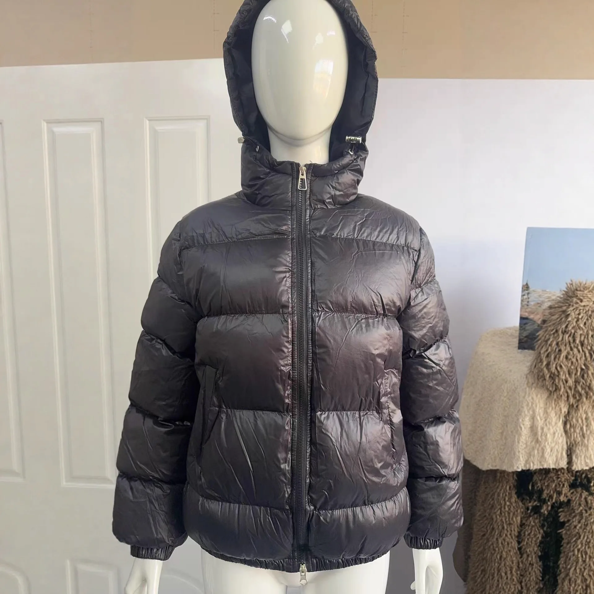 Shiny Puffer Jacket Hooded Unisex Thick Cotton Padded Coat Thermal Windproof Oversize Casual Winter Warm Bubble Outerwear Men view 4