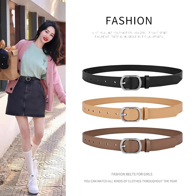 New Belt Women's High End Texture Double Sided Cowhide Needle Buckle Simple and Versatile Belt Luxury Decorative Pants Belt