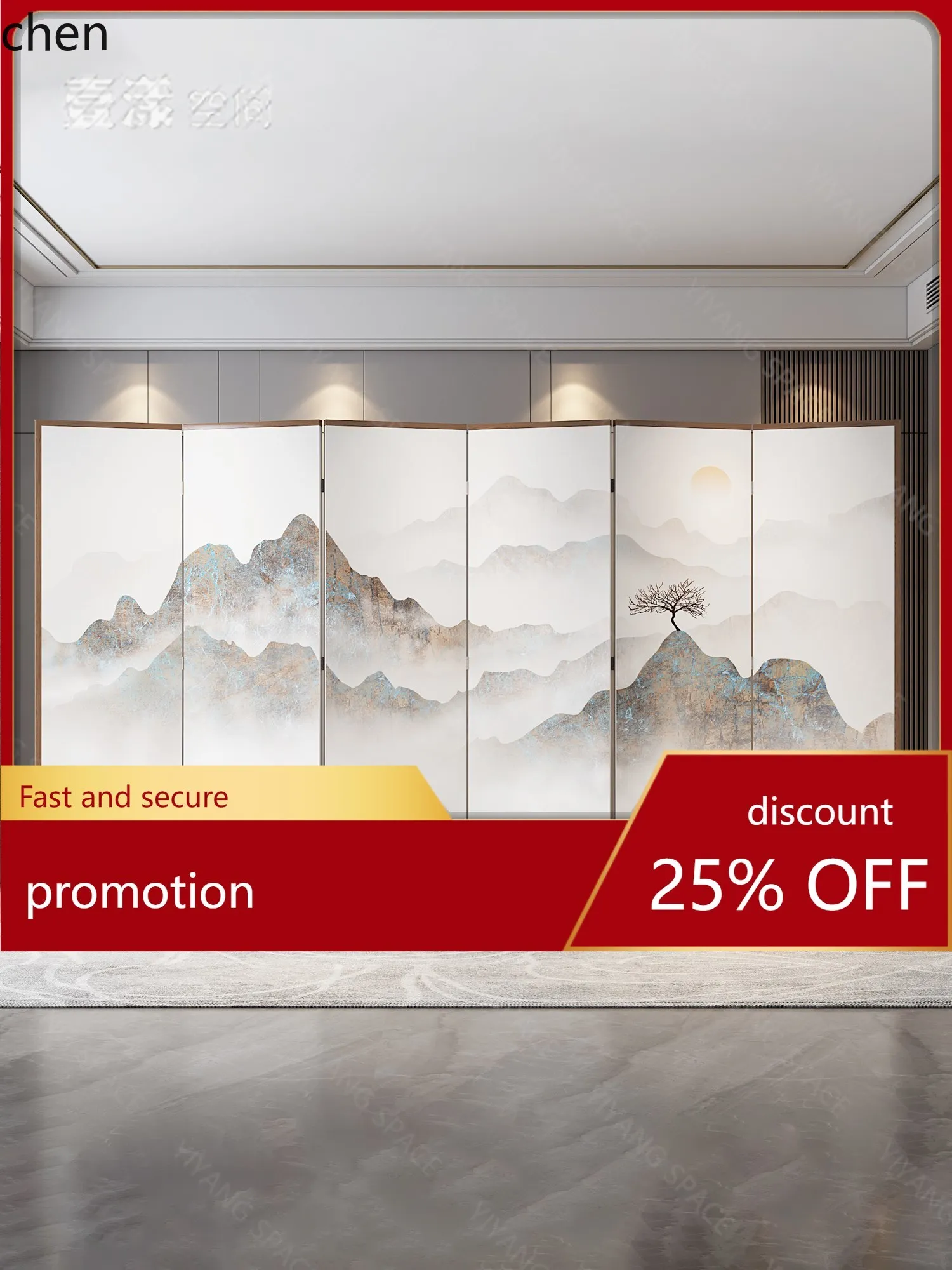 

HTT New Chinese Style Landscape Screen Partition Living Room Modern Simple Office Screen Folding Mobile Solid Wood