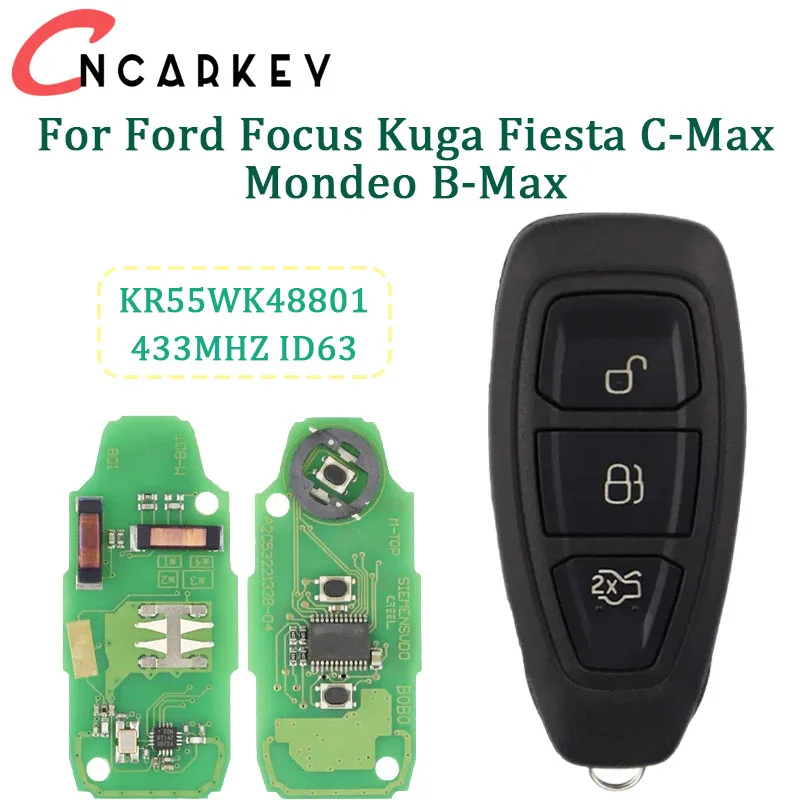 

3 Buttons for Ford Focus Kuga Fiesta C-Max Mondeo B-Max with 4d83 Chip HU101 Keyless Go Smart Remote Car Key Fob 433MHz FSK