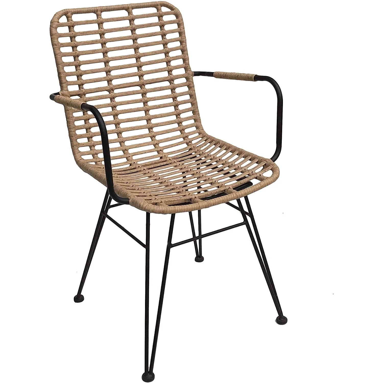 mf-Outdoor Wicker Iron Legs PE Rattan Chair Rattan Dining Room Wicker Chair with Armrest for Home Hotel Villa·