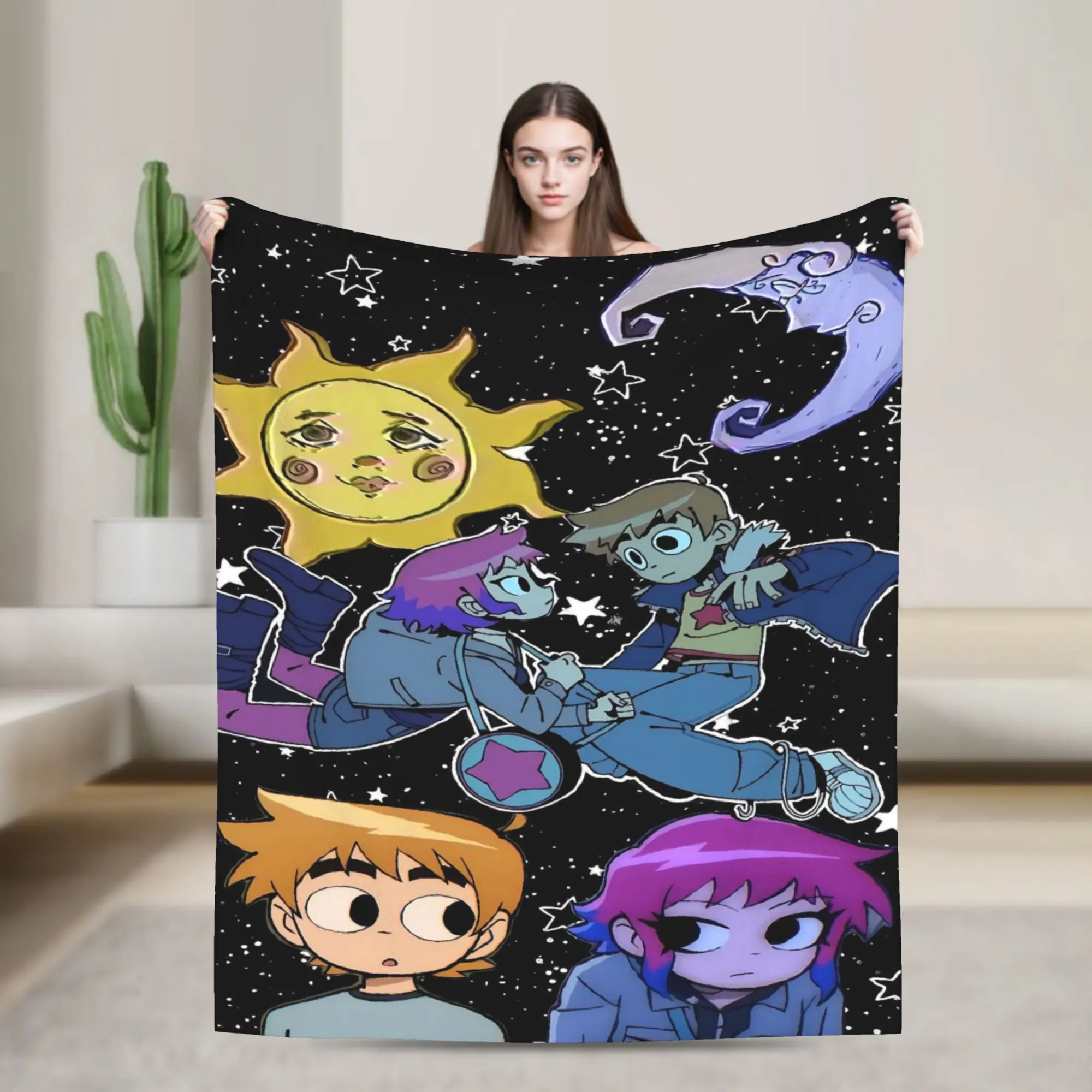 Scott Pilgrim Sun Moon Scene Soft Warm Blanket  Girls Boys Plush Throw Blanket Fluffy Outdoor Flannel Bedspread Sofa Bed Cover