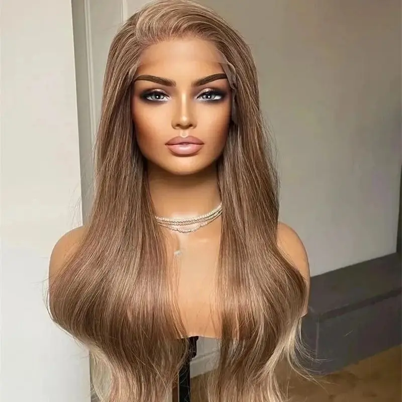 Natural Looking Wig For Women Warm Tone Honey Blonde with Medium Brown Balayage Gluelese Synthetic Lace Front Wig Cosplay/Party