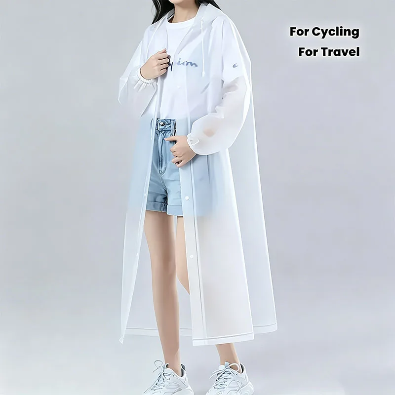 Portable Foldable Transparent EVA Raincoat Adult Long Hooded Waterproof Raincoat Reusable Fashion Rainproof Jacket