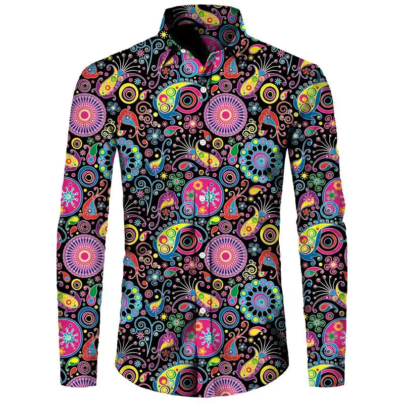 

Fashion Paisley Floral Print Men's Shirts Vintage Style Lapel Button-Up Long Sleeve Tops Hip Hop MenWomen Casual Party Clubwear