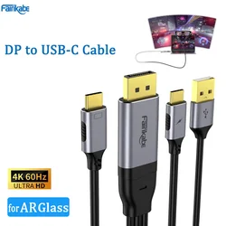 4K60Hz DP Cable to TypeC with PD Displayport to C USB Adapter for Nreal Xreal RayNeo Huawei ARGlass Touchable Monitor to USB