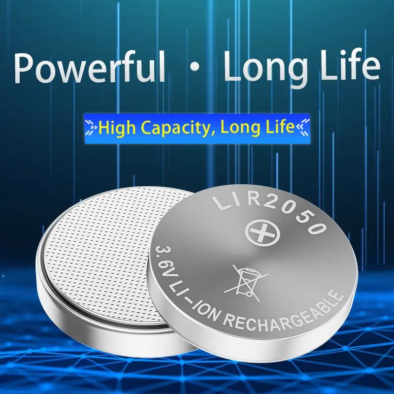 LIR2050 3.6V Rechargeable Button Battery Lithium Ion Coin Cell with Recharger Adapter Replace CR2050 For Car Key Toy Clock