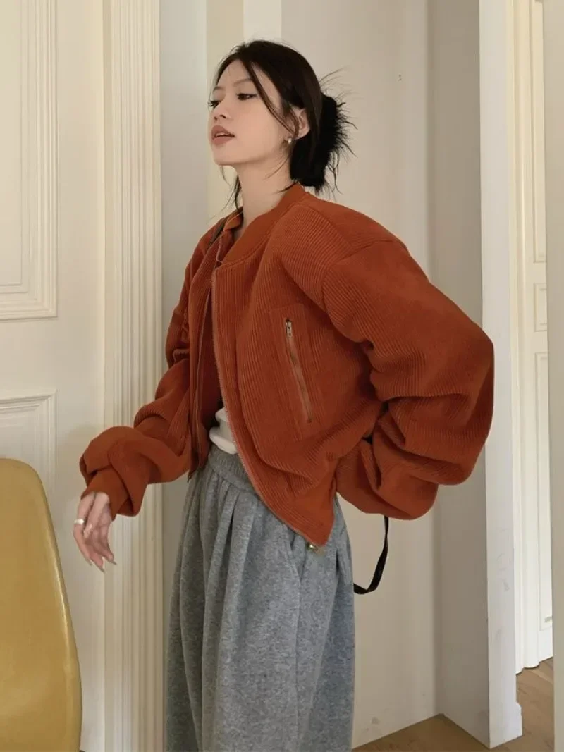 

Corduroy Thick Baseball Jacket 2025 Women's Autumn/Winter New Design Sense Stand Up Collar Zipper Cotton Jacket Top