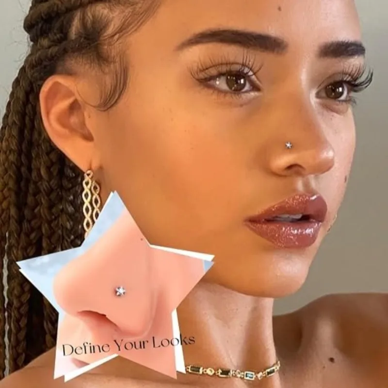 8pcs 20G Nose Stud Rings 316L Nose Studs 3mm CZ Screw Nose Stud Diamond Corkscrew Nose Stud Piercing Jewelry