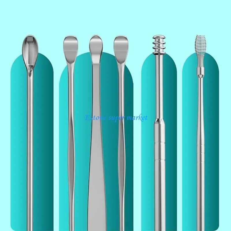 090B Ear Cleansing Tool Set Ear Pick Earwax Removal set Ear Curette Ear Wax Remover Tool with Storage Box Stainless Steel